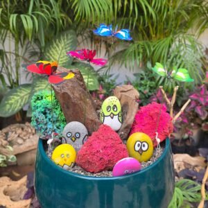 Handcrafted Stone Decoration with Colorful Painted Pebbles & Butterfly Accents | Cute Mini Garden Desk Decor | Home, Office & Gift Item